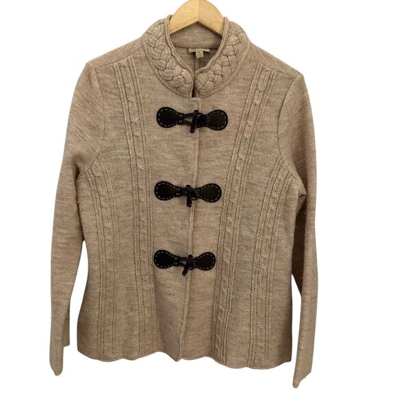 Venario Women's Beige Oatmeal 100% Wool Button Up Jacket Size L - Picture 1 of 7